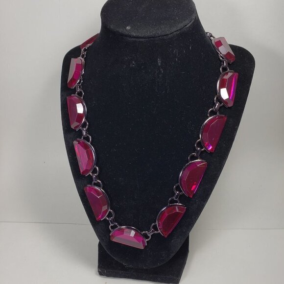 Coldwater Creek Statement Necklace – Bold Black, Half-Moon Beads, Pink Gemstones - Picture 10 of 13